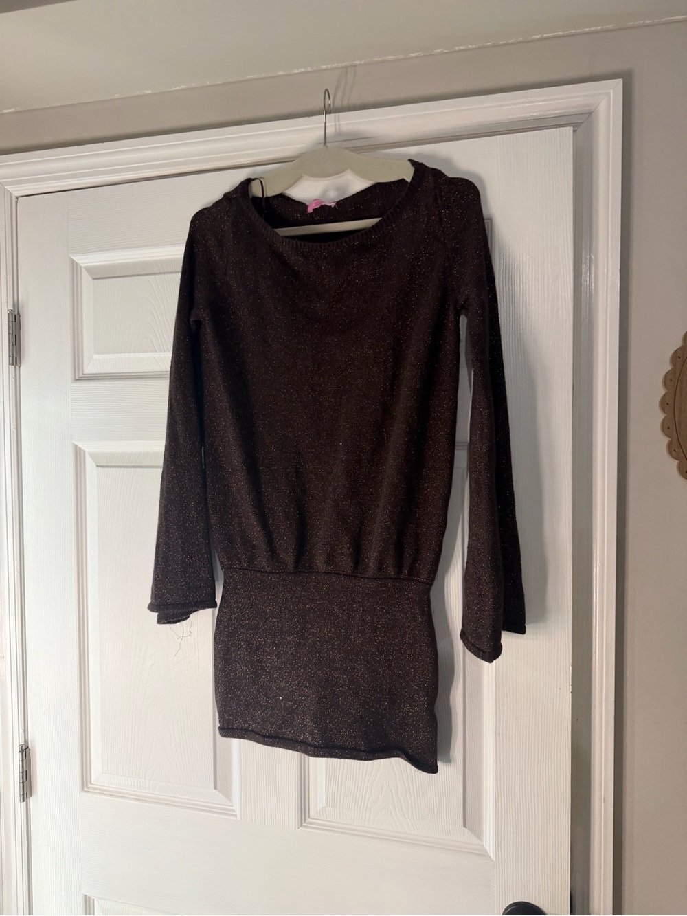 Edikted Brown Sparkle Long-Sleeve Dress
